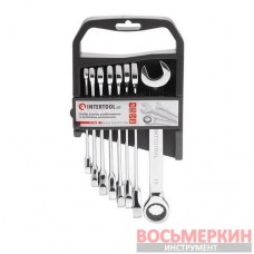 Набор ключей комбинированных с трещоткой 8 шт 8-19 мм Cr-V PROF DIN3113 XT-1303 Intertool