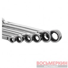 Набор ключей комбинированных с трещоткой 8 шт 8-19 мм Cr-V PROF DIN3113 XT-1303 Intertool