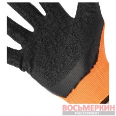 Перчатка трикотажная, синтетическая, оранжевая, покрыта черным рифленым латексом 10 SP-0121 Intertool