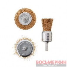 Набор щеток проволочных для дрели 3 единицы 50, 50, 30 мм латунное покрытие BT-0302 Intertool