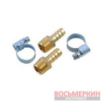 Штуцер пневматический наружная резьба 1/2 елочка 10 мм комплект 2 штуки хомуты для крепежа в блистере RF-MH08/06 RockForce
