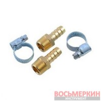 Штуцер пневматический наружная резьба 1/2 елочка 16 мм комплект 2 штук хомуты для крепежа в блистере RF-MH08/10/16мм(к-т 2 шт) R