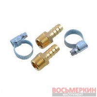 Штуцер пневматический наружная резьба 1/4 елочка 12 мм комплект 2 штуки хомуты для крепежа в блистере RF-MH04/08 RockForce