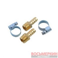 Штуцер пневматический наружная резьба 3/8 елочка 12 мм комплект 2 штуки хомуты для крепежа в блистере RF-MH06/08 RockForce