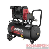 Компрессор 24 л 1.1кВт 220В 8атм 160 л/мин 1400 об/мин малошумный безмасляный 2 цилиндра PT-0026 Intertool