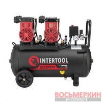 Компрессор 50 л 2x1.1кВт 220В 8атм 320 л/мин 1400 об/мин малошумный безмасляный 4 цилиндра PT-0027 Intertool