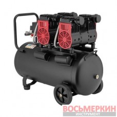 Компрессор 50 л 2x1.1кВт 220В 8атм 320 л/мин 1400 об/мин малошумный безмасляный 4 цилиндра PT-0027 Intertool