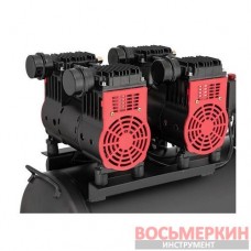 Компрессор 50 л 2x1.1кВт 220В 8атм 320 л/мин 1400 об/мин малошумный безмасляный 4 цилиндра PT-0027 Intertool