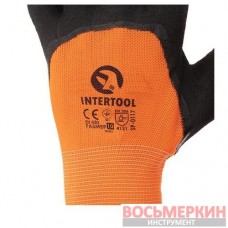 Перчатка оранжевая вязанная синтетическая усиленная покрытая черным вспененым латексом 10 SP-0117 Intertool