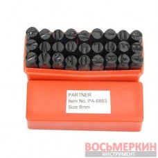 Набор буквенных штампов 27 предметов 8 мм латиница в пластиковом футляре PA-6863-8 Partner