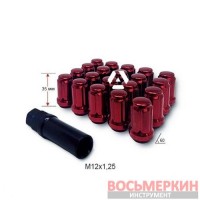 Гайка колесная A211444SD RD M12х1,25х35мм Конус Красный хром 20гаек+1 спец.ключ в комплекте