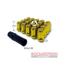 Гайка колесная A211445SD GD M12х1,5х35мм Конус Золотой Хром 20гаек+1 спец.ключ в комплекте