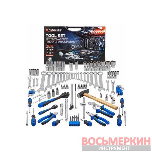 Набор инструментов 128 предметов 1/4 1/2 F-41282-5 Forsage Набор инструментов 128 предметов 1/4 1/2 F-41282-5 Forsage
