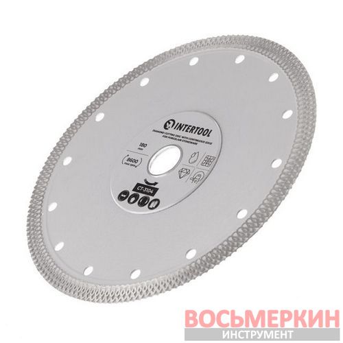 Диск отрезной алмазный со сплошной кромкой 180 мм по керамограниту CT-3104 Intertool Диск отрезной алмазный со сплошной кромкой 180 мм по керамограниту CT-3104 Intertool
