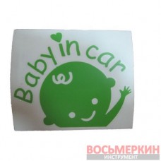 Наклейка Baby in car зеленая головешка 14 x 12 см