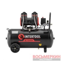Компрессор 50 л 1.5 кВт 220 В 8 атм 250 л/мин 2800 об/мин безмасляный 2 цилиндра PT-0035 Intertool