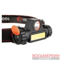 Фонарь налобный аккумуляторный XPE + COB магнит LB-0309 Intertool