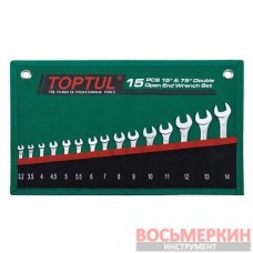 Набор рожковых ключей 15 единиц от 3,2 мм до 14 мм GRAJ1501 Toptul