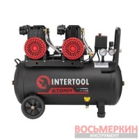 Компрессор 50 л 2х1.5 кВт 220 В 8 атм 500 л/мин 2800 об/мин безмасляный 4 цилиндра PT-0038 Intertool