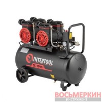 Компрессор 50 л 2х1.5 кВт 220 В 8 атм 500 л/мин 2800 об/мин безмасляный 4 цилиндра PT-0038 Intertool