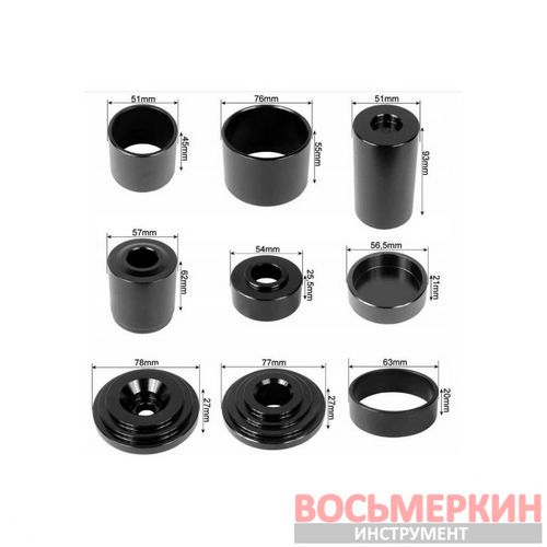 Съемник сайлентблоков и подшипников с набором оправок 21 предмет в кейсе RF-921T2 RockForce Съемник сайлентблоков и подшипников с набором оправок 21 предмет в кейсе RF-921T2 RockForce