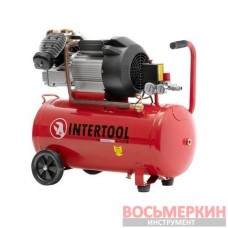 Компрессор 50л 8атм 420л/мин 220В PT-0007 Intertool 3кВт 4HP 2 цилиндра